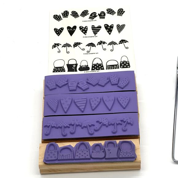 Stampin' Up! Weather Or Not Rubber Stamps Border Purse Umbrella Mitten Heart (4) - Picture 4 of 10
